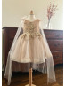 Beaded Champagne Lace Tulle Flower Girl Dress With Shawl